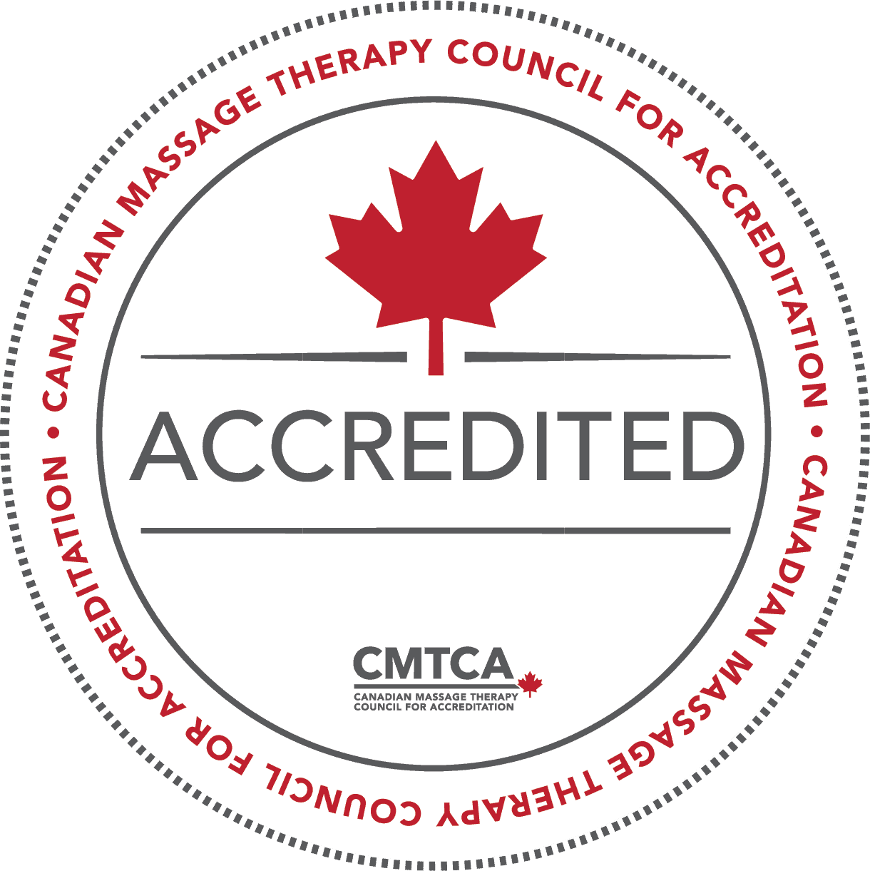 image of the CMTCA Accredited seal for massage therapy programs