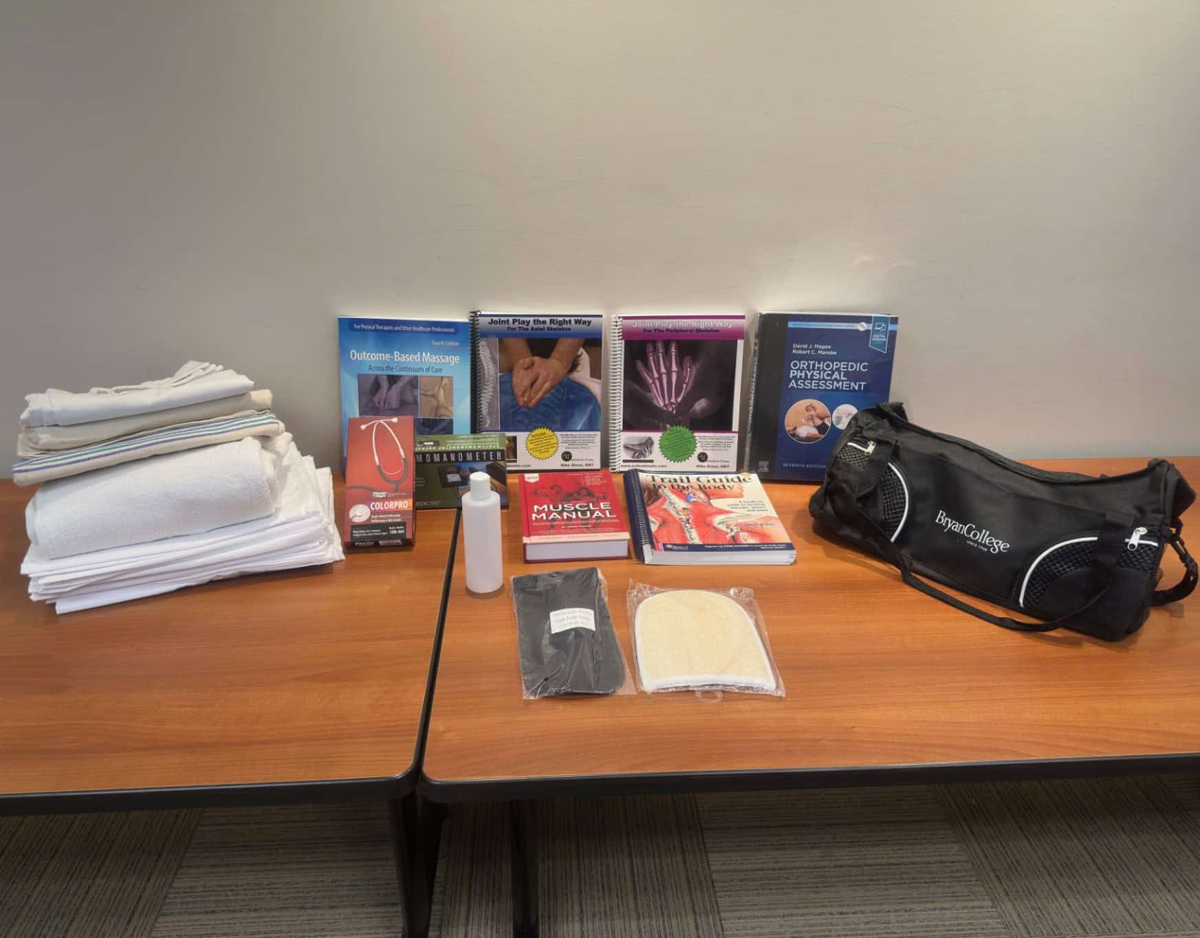 image of the professional massage therapy kit students receive when enrolling into the program.