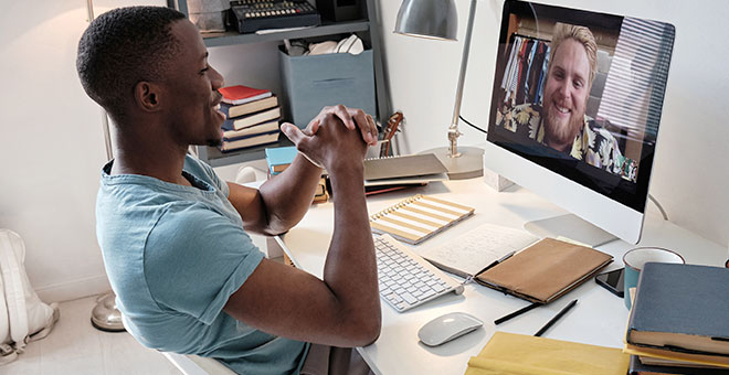 male student online class
